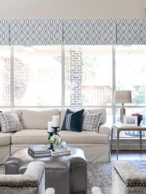 Traditional Dallas living room design with neutral palette and custom furnishings by Twilly & Fig.