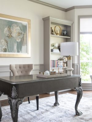 Traditional Dallas study with custom-built furniture and timeless neutral design by Twilly & Fig