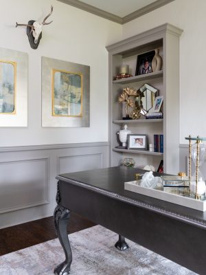 Traditional Dallas study with custom-built furniture and timeless neutral design by Twilly & Fig